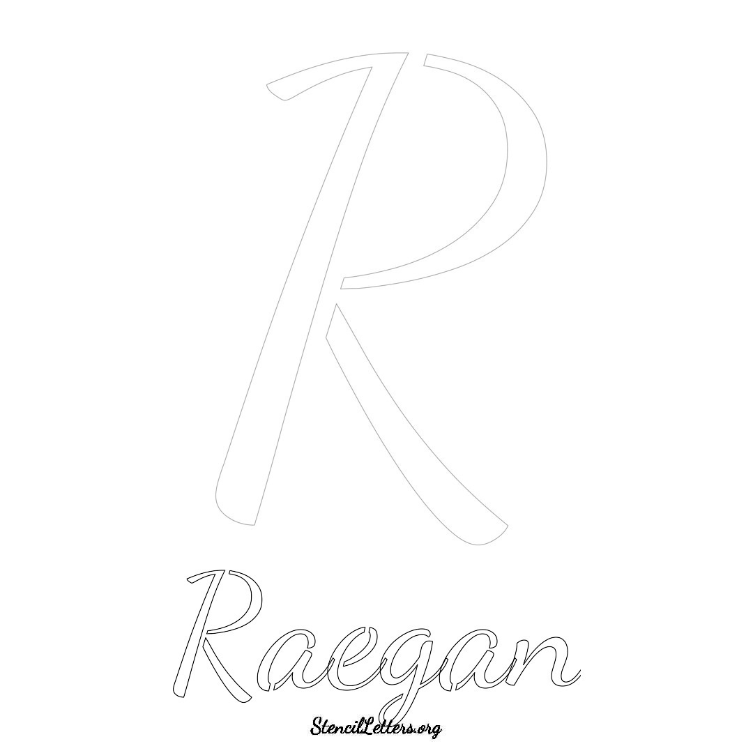 Raegan printable name initial stencil in Cursive Script Lettering