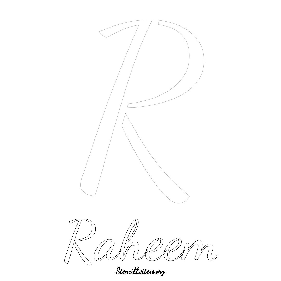 Raheem printable name initial stencil in Cursive Script Lettering