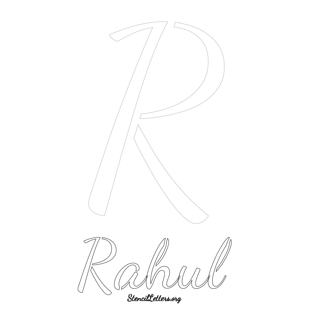 Rahul printable name initial stencil in Cursive Script Lettering