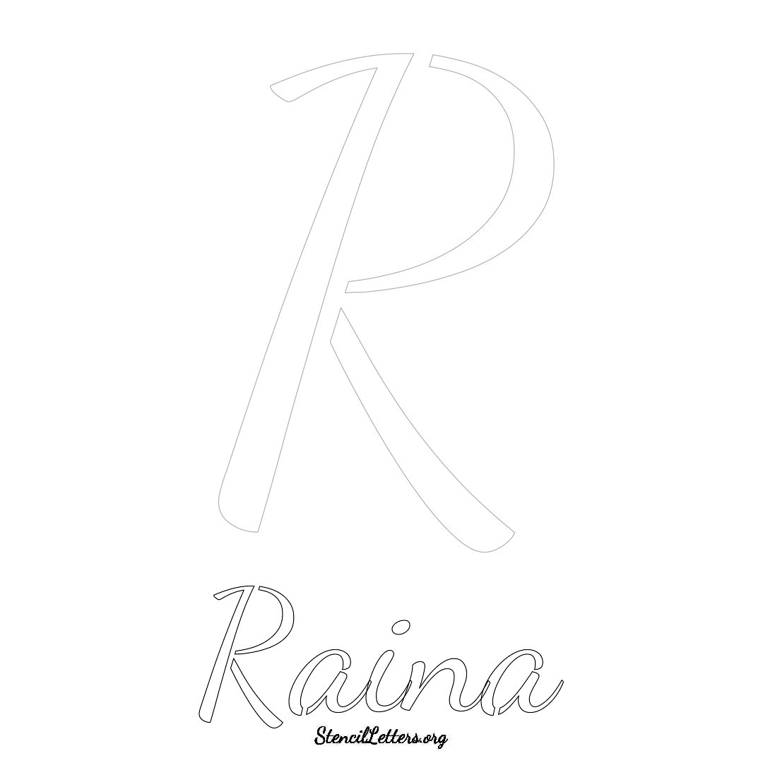 Raina printable name initial stencil in Cursive Script Lettering