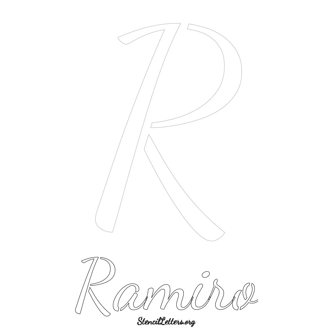 Ramiro printable name initial stencil in Cursive Script Lettering