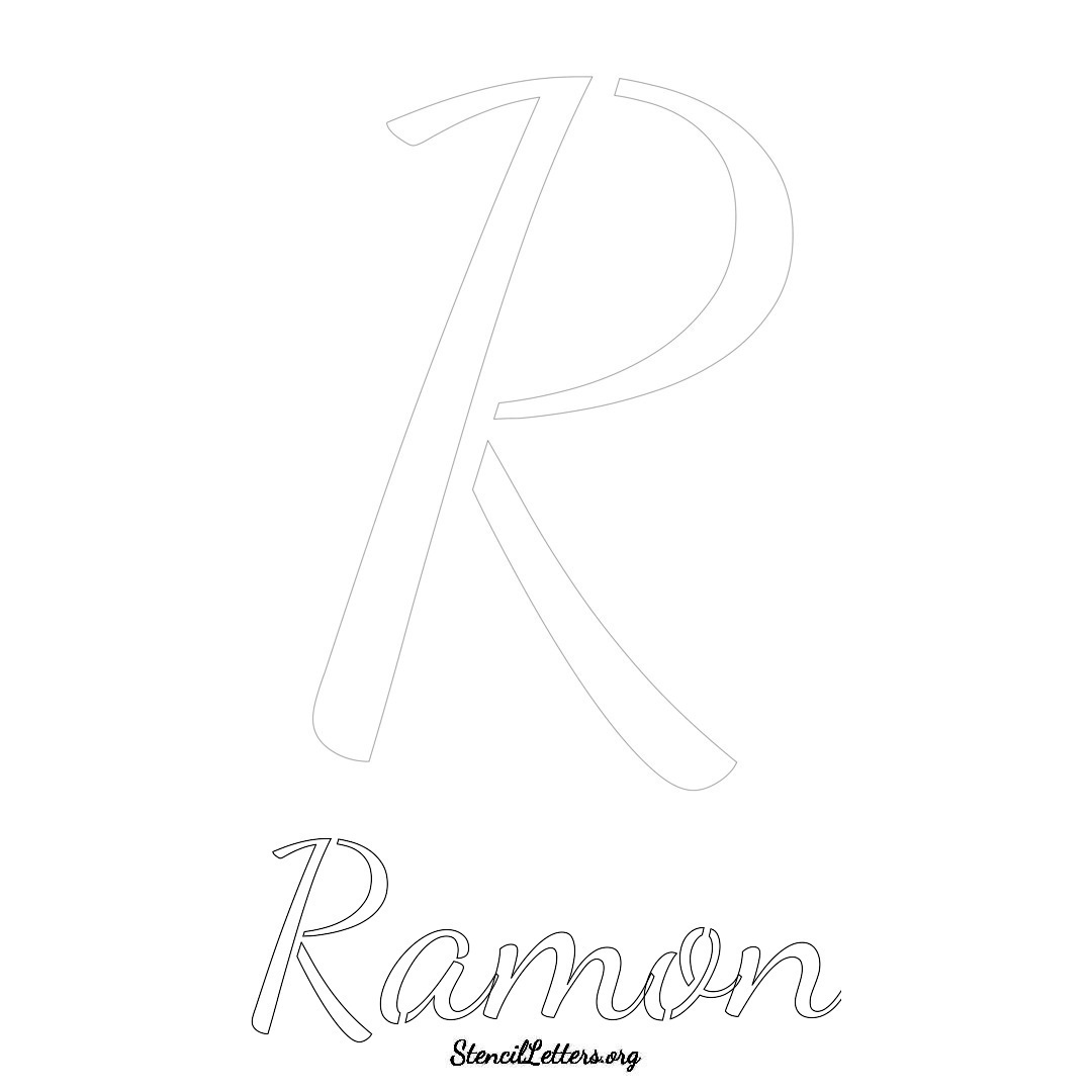 Ramon printable name initial stencil in Cursive Script Lettering