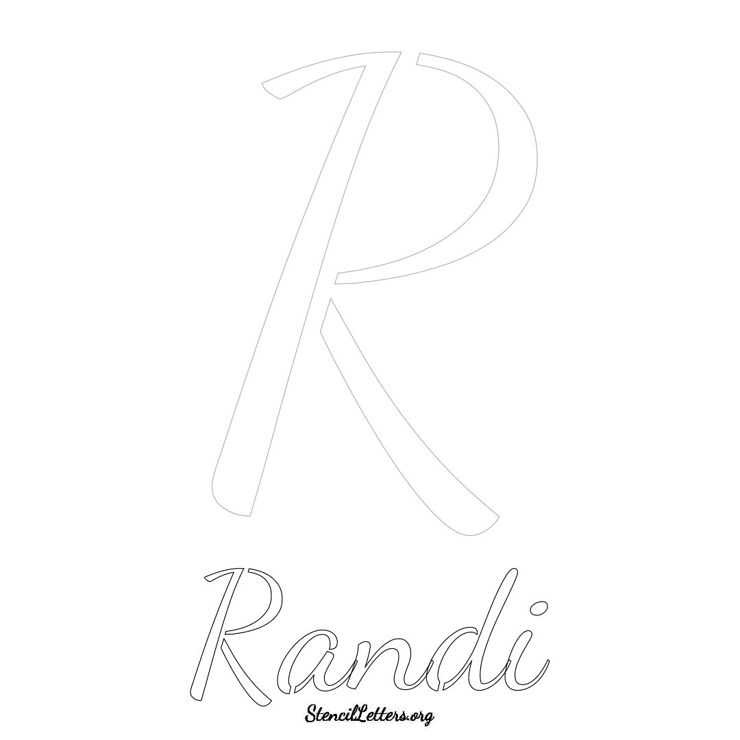 Randi printable name initial stencil in Cursive Script Lettering