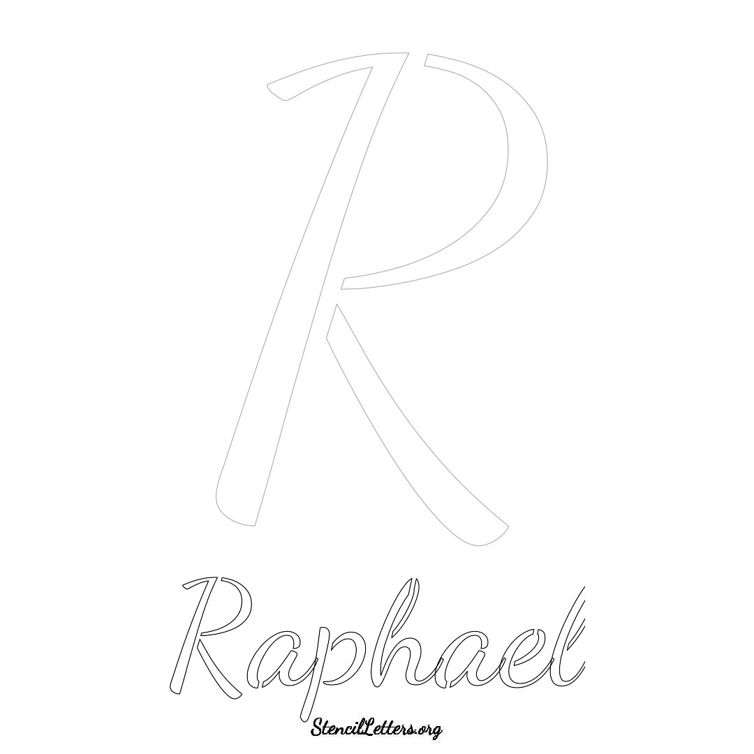 Raphael printable name initial stencil in Cursive Script Lettering