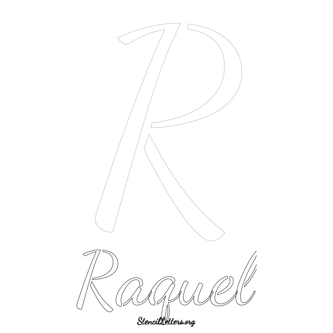 Raquel printable name initial stencil in Cursive Script Lettering