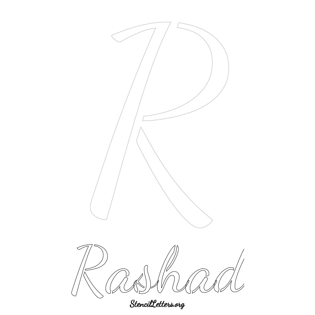 Rashad printable name initial stencil in Cursive Script Lettering