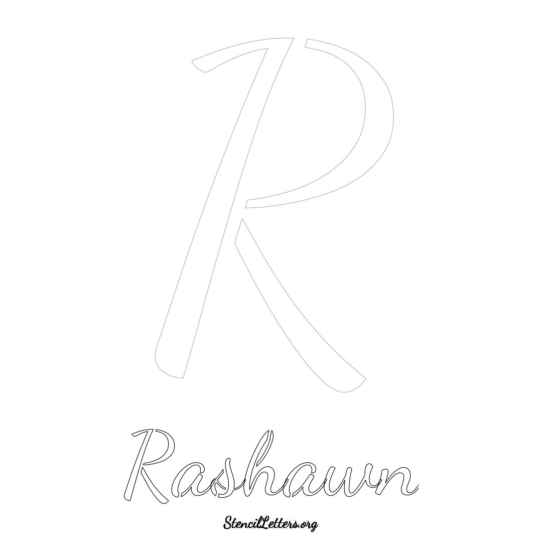Rashawn printable name initial stencil in Cursive Script Lettering