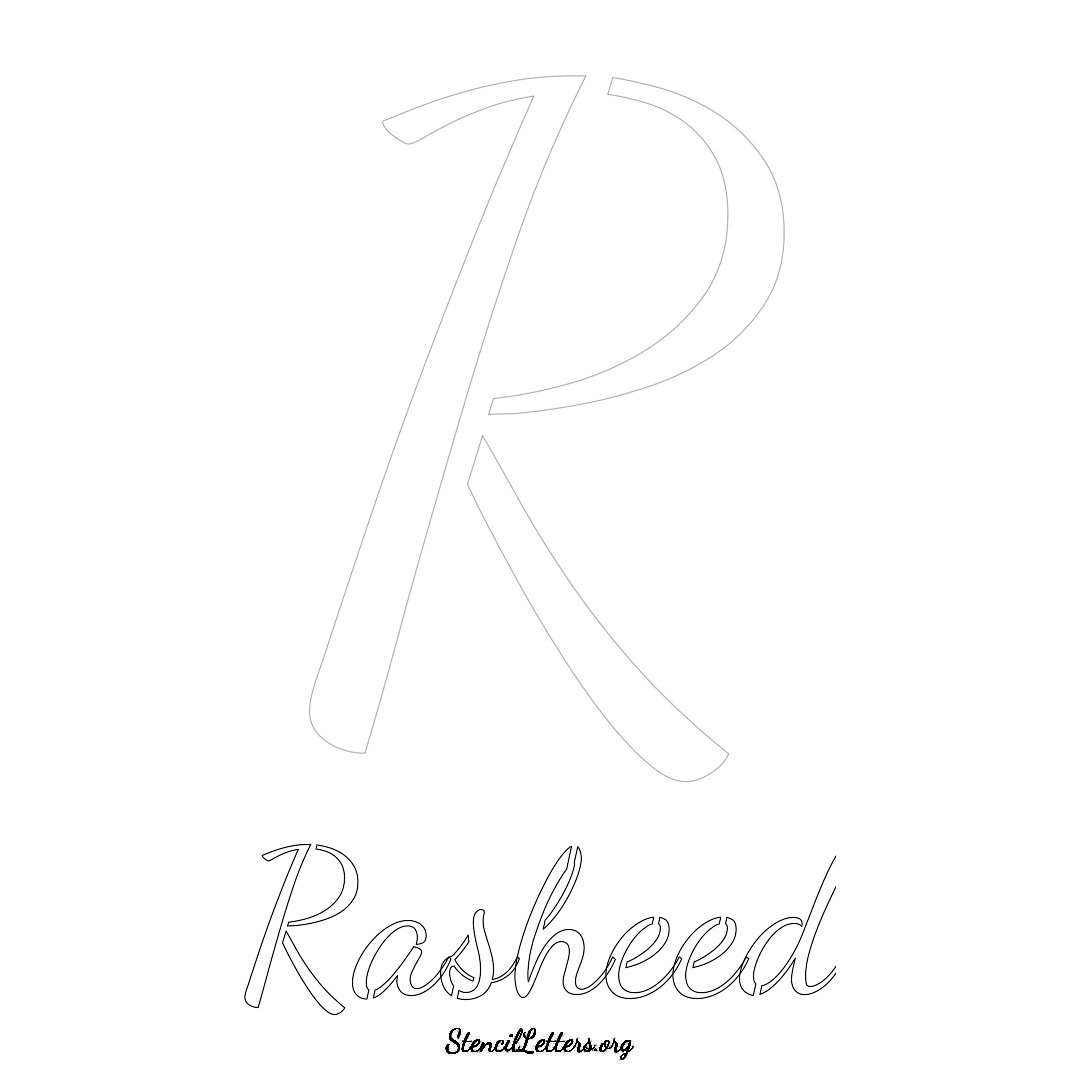 Rasheed printable name initial stencil in Cursive Script Lettering