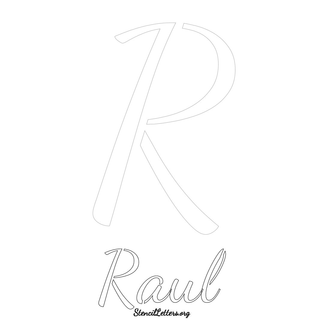 Raul printable name initial stencil in Cursive Script Lettering