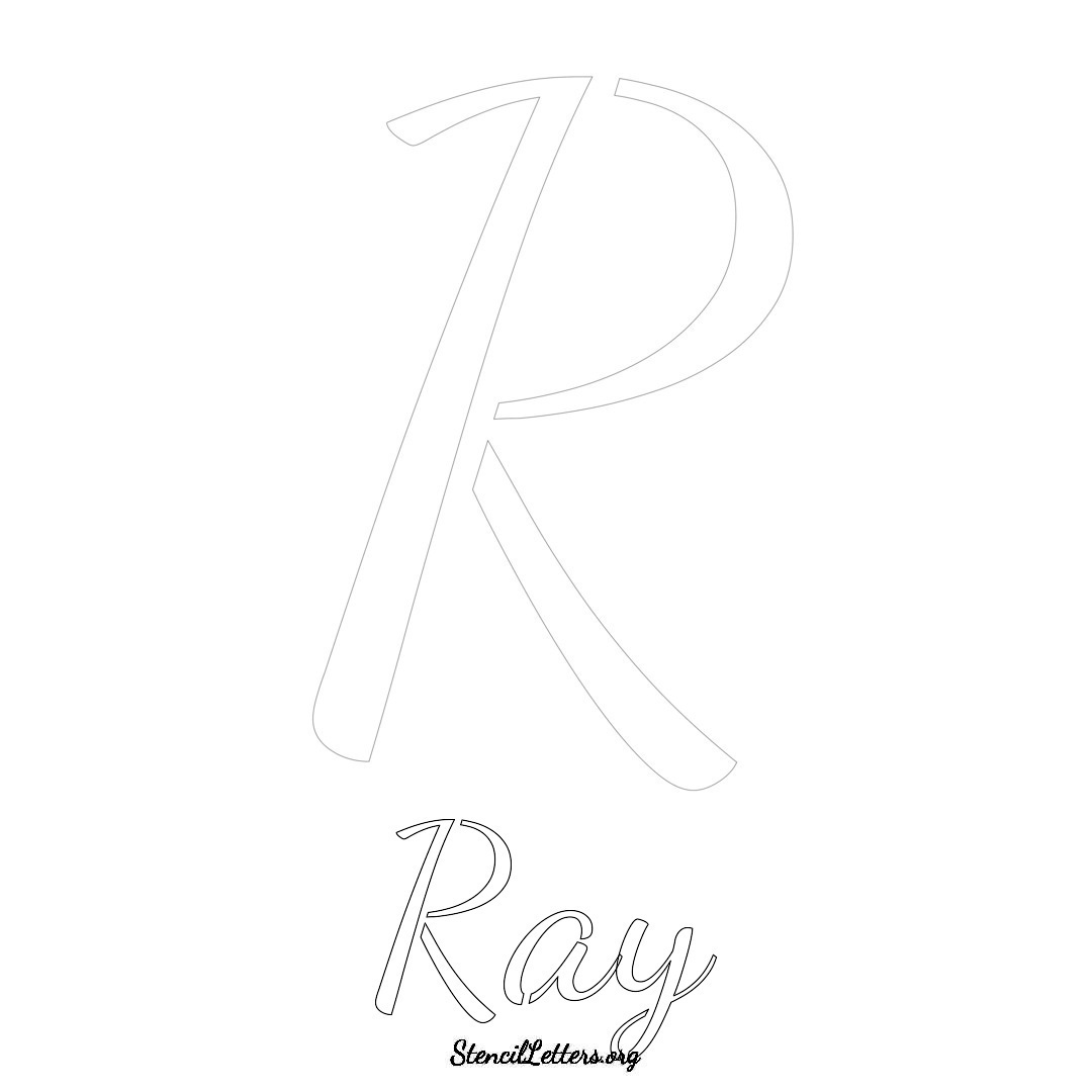 Ray printable name initial stencil in Cursive Script Lettering