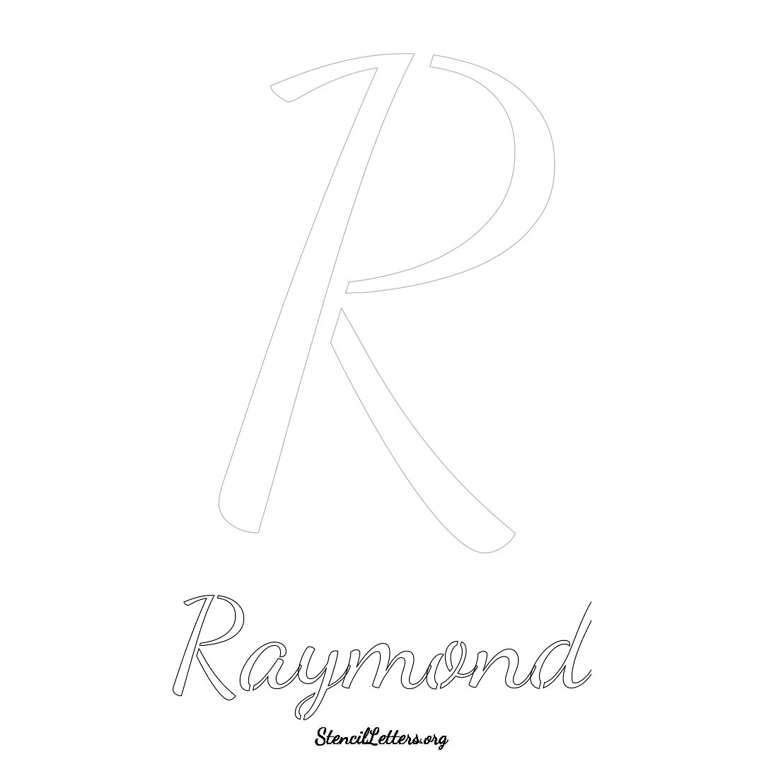 Raymond printable name initial stencil in Cursive Script Lettering