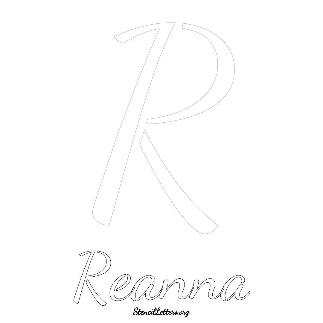 Reanna printable name initial stencil in Cursive Script Lettering