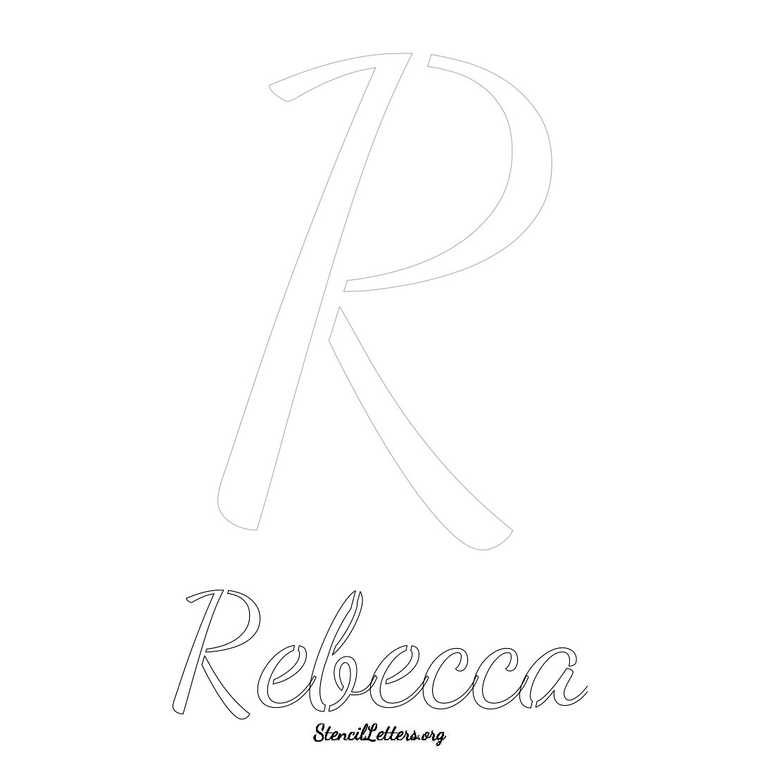 Rebecca printable name initial stencil in Cursive Script Lettering