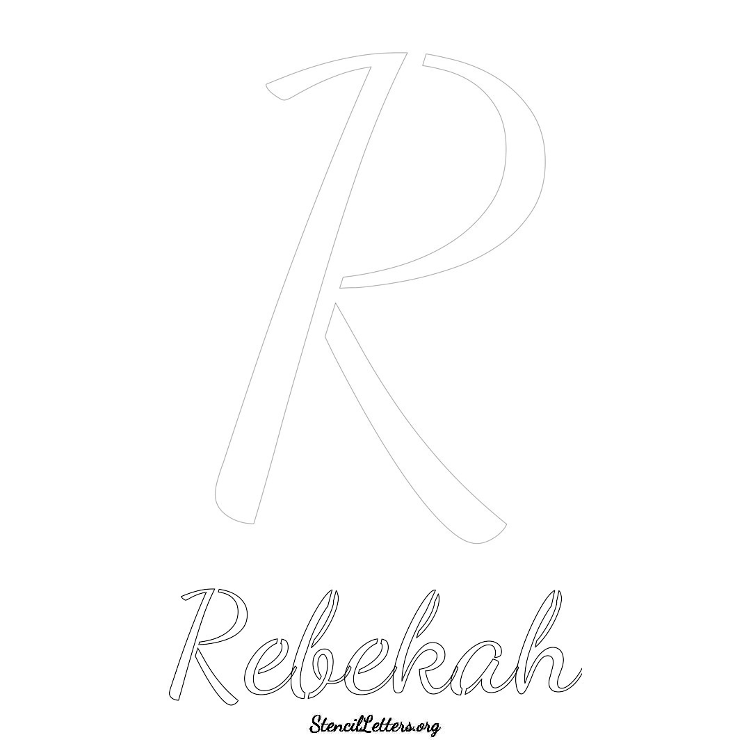 Rebekah printable name initial stencil in Cursive Script Lettering