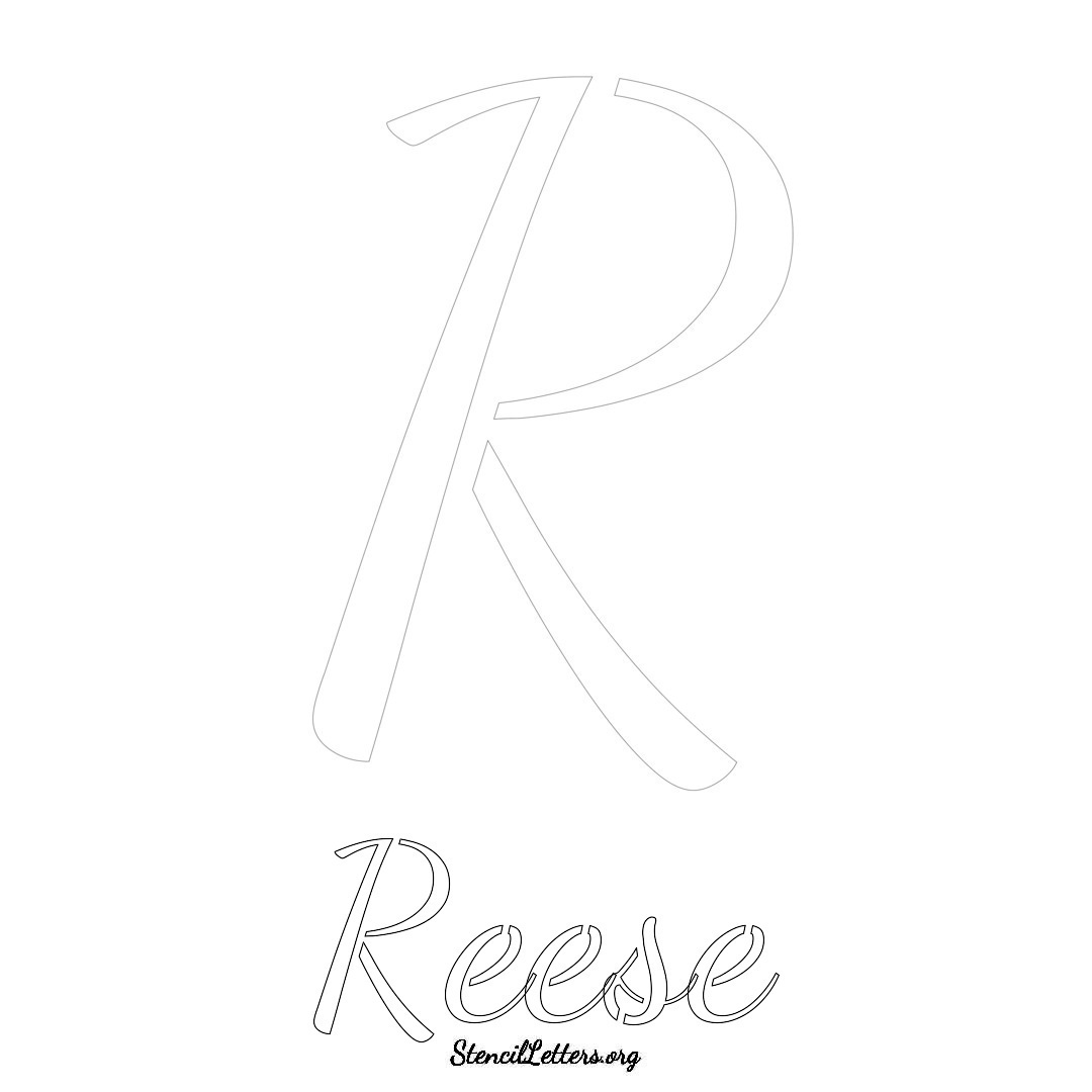 Reese printable name initial stencil in Cursive Script Lettering