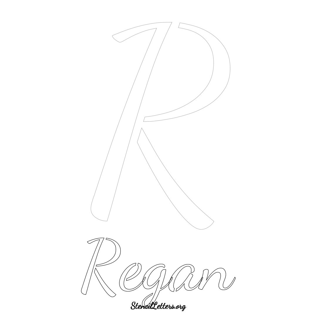 Regan printable name initial stencil in Cursive Script Lettering