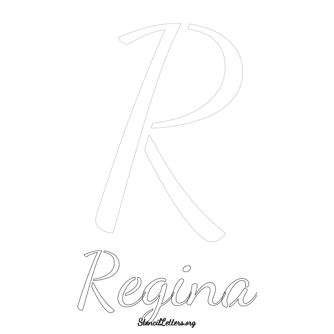 Regina printable name initial stencil in Cursive Script Lettering