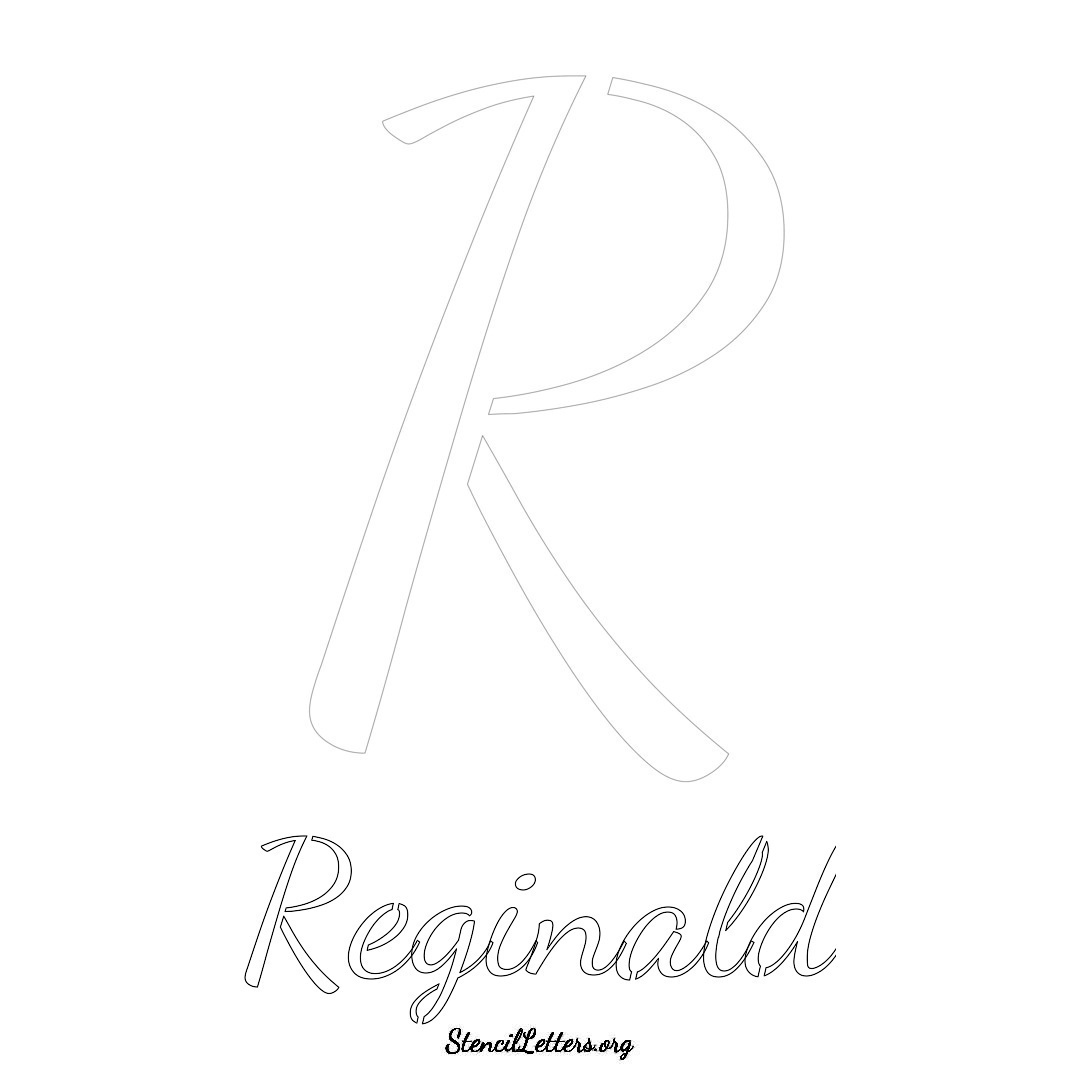 Reginald printable name initial stencil in Cursive Script Lettering