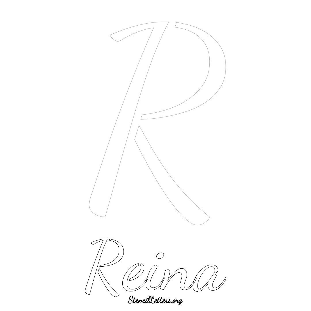 Reina printable name initial stencil in Cursive Script Lettering