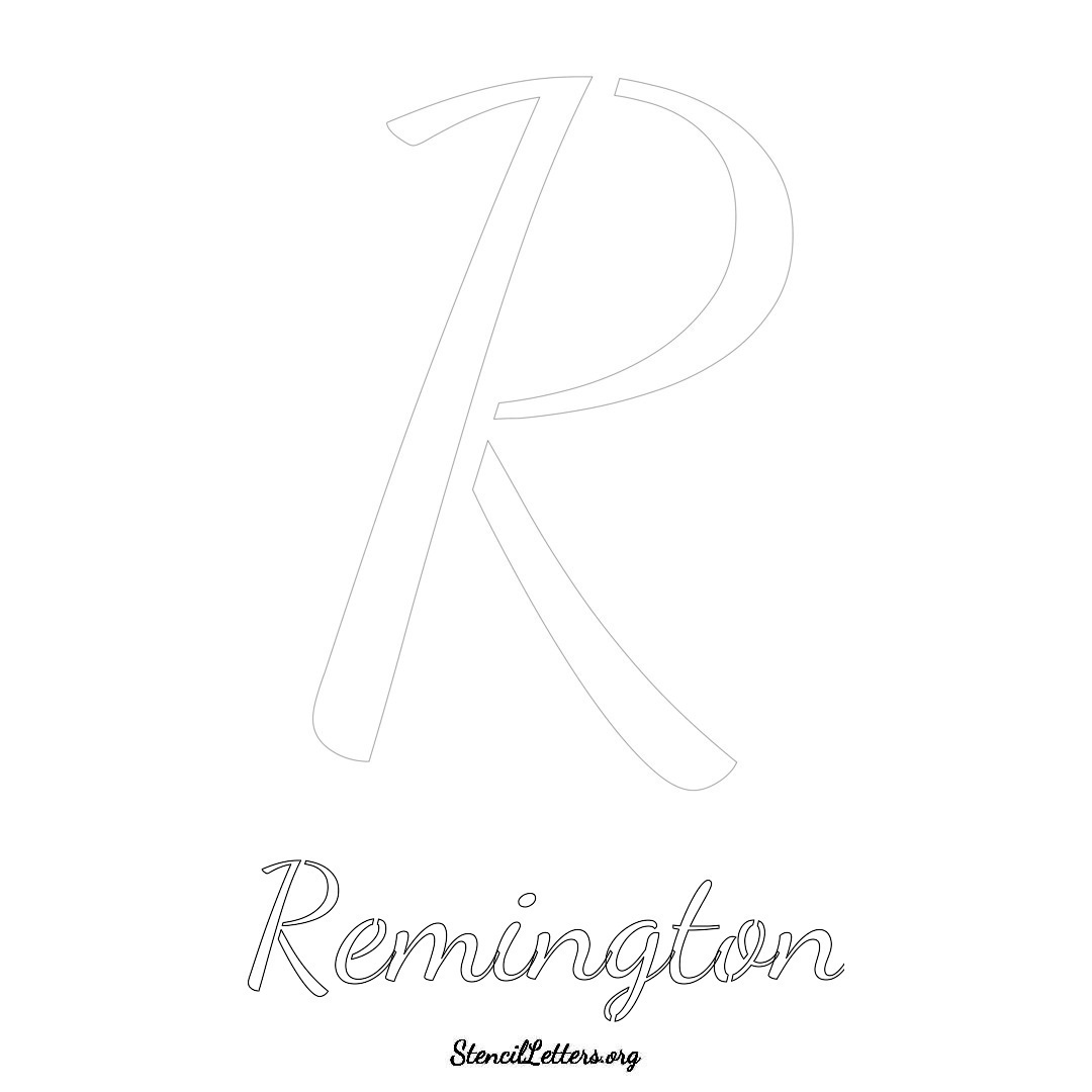 Remington printable name initial stencil in Cursive Script Lettering