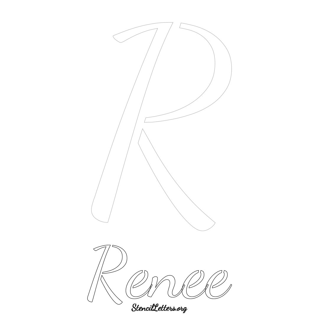 Renee printable name initial stencil in Cursive Script Lettering