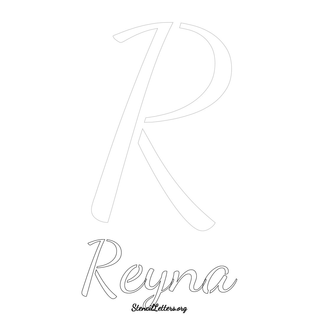 Reyna printable name initial stencil in Cursive Script Lettering