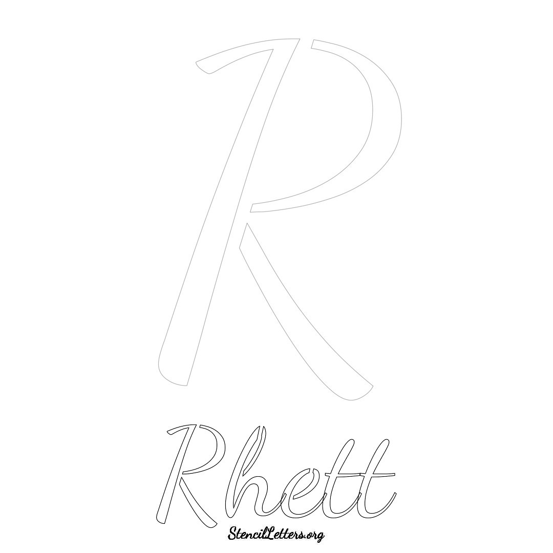 Rhett printable name initial stencil in Cursive Script Lettering