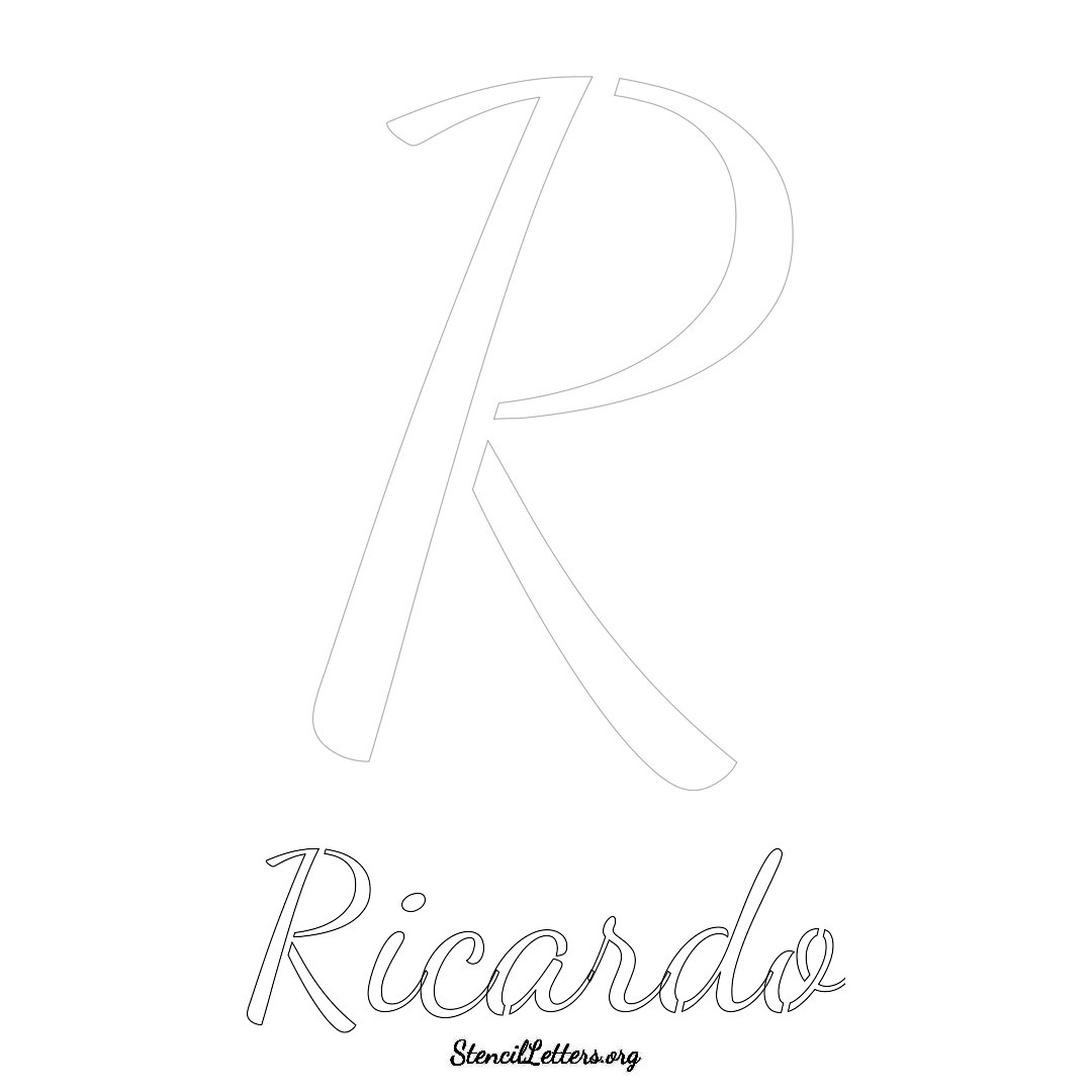 Ricardo printable name initial stencil in Cursive Script Lettering