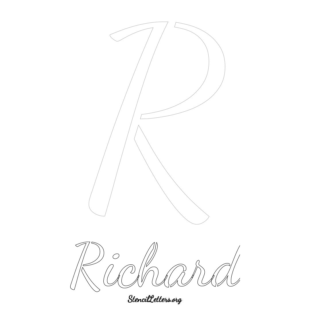 Richard printable name initial stencil in Cursive Script Lettering