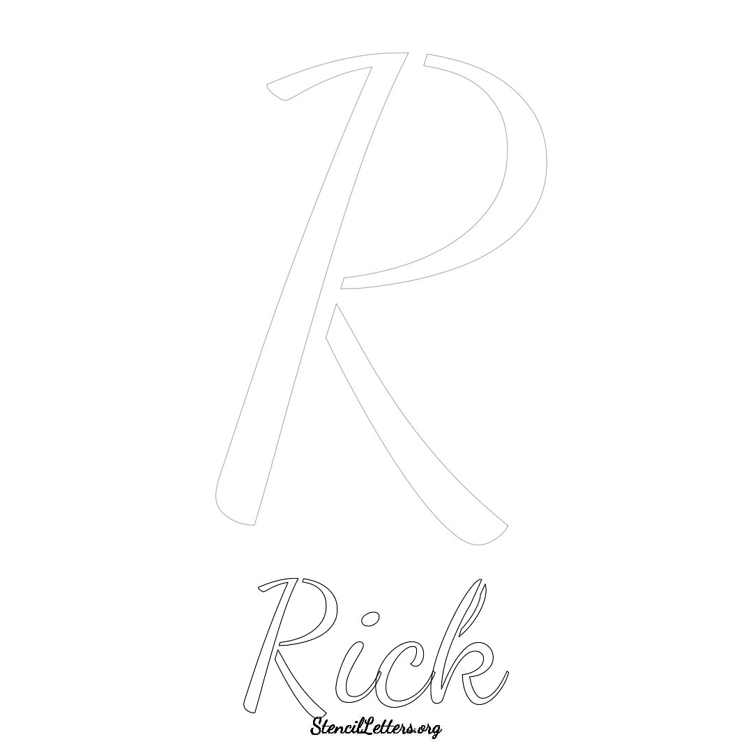 Rick printable name initial stencil in Cursive Script Lettering
