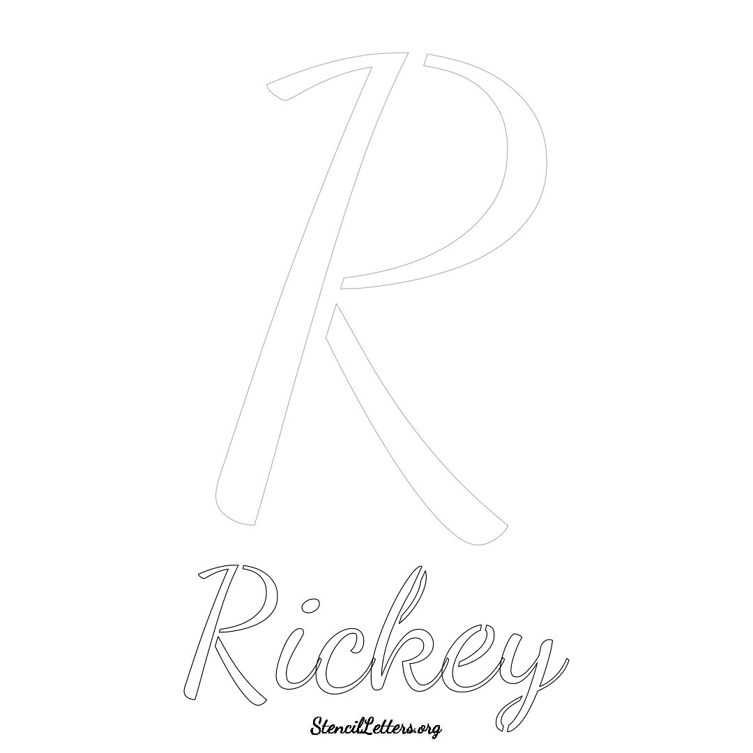 Rickey printable name initial stencil in Cursive Script Lettering