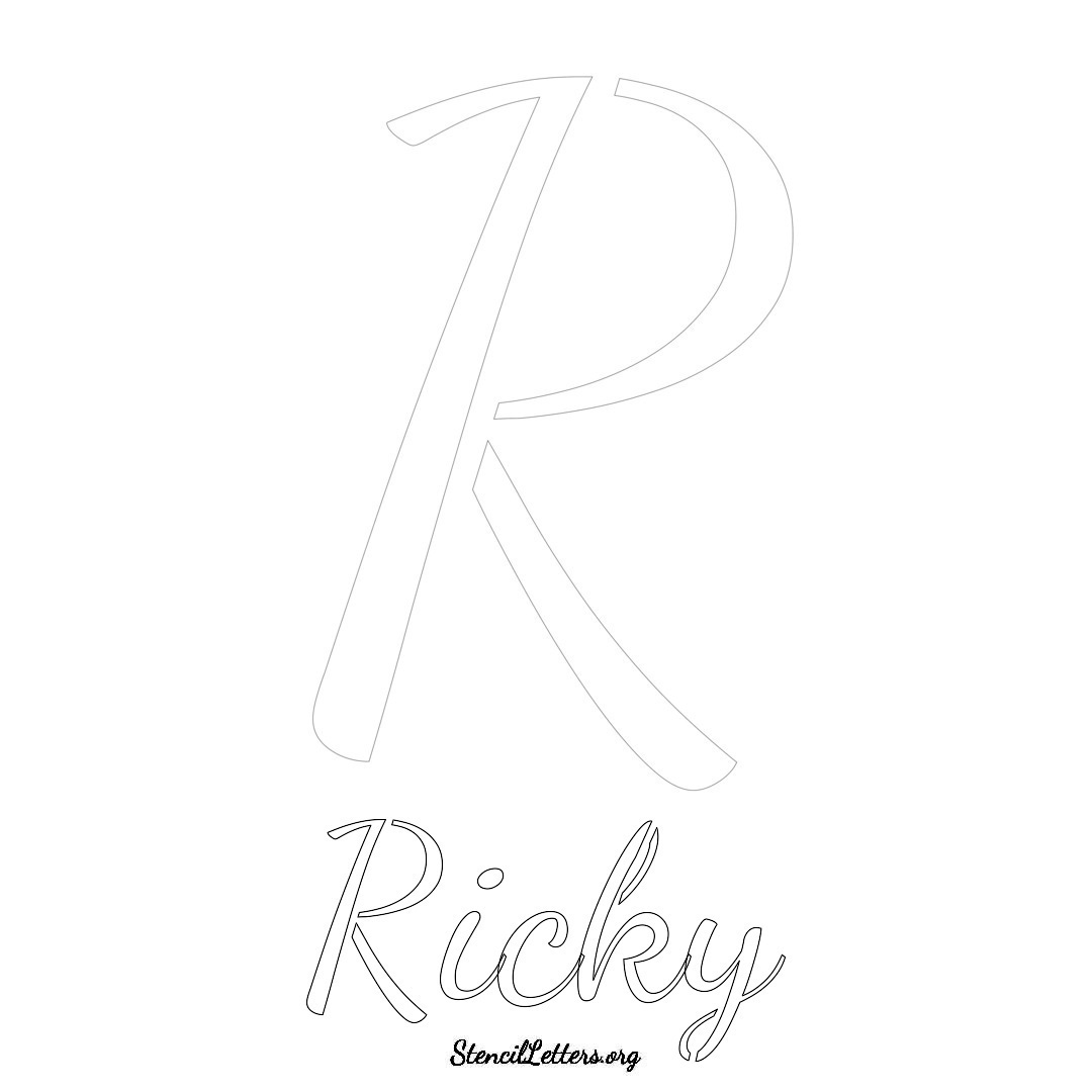 Ricky printable name initial stencil in Cursive Script Lettering