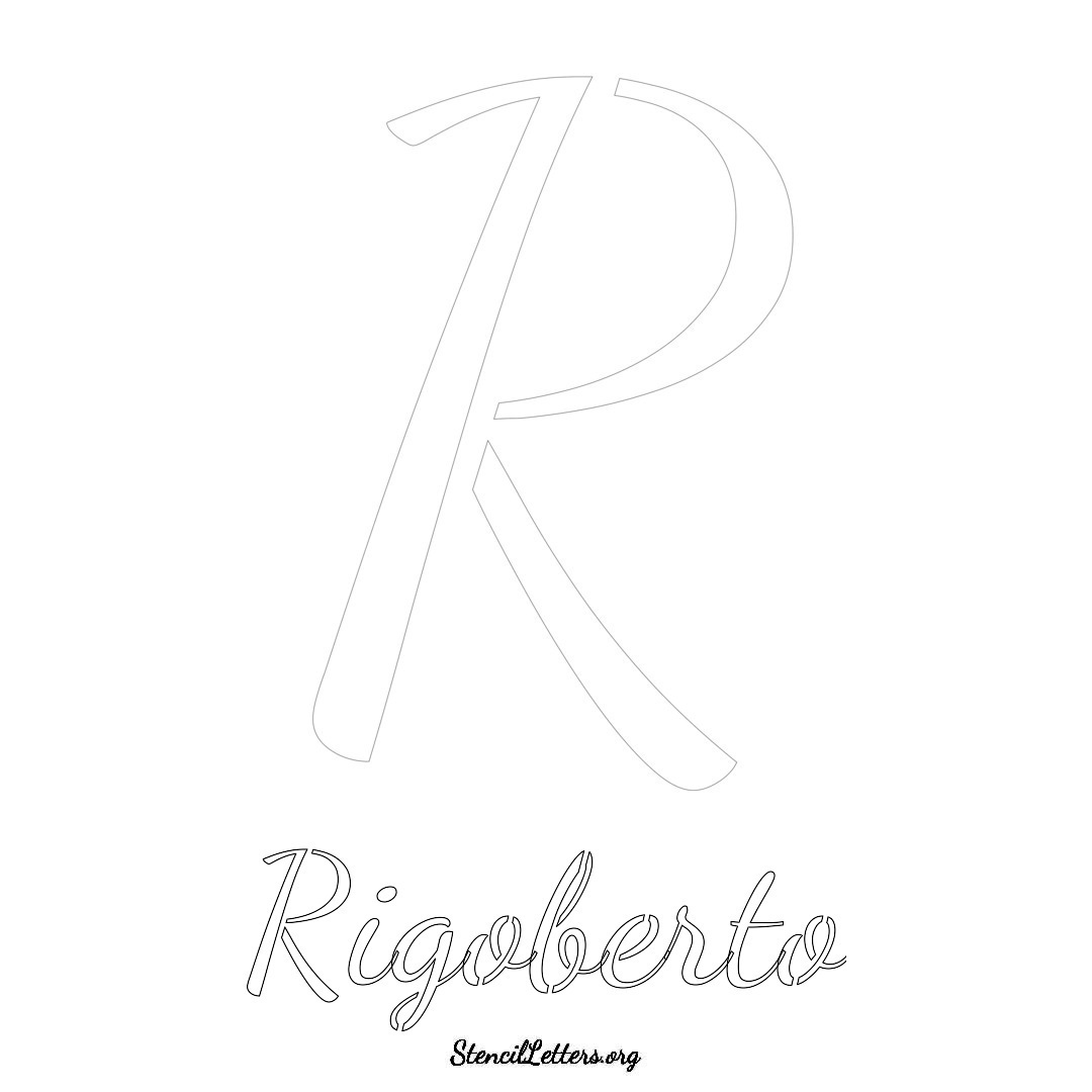 Rigoberto printable name initial stencil in Cursive Script Lettering