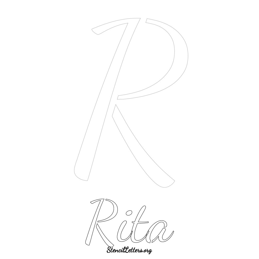 Rita printable name initial stencil in Cursive Script Lettering