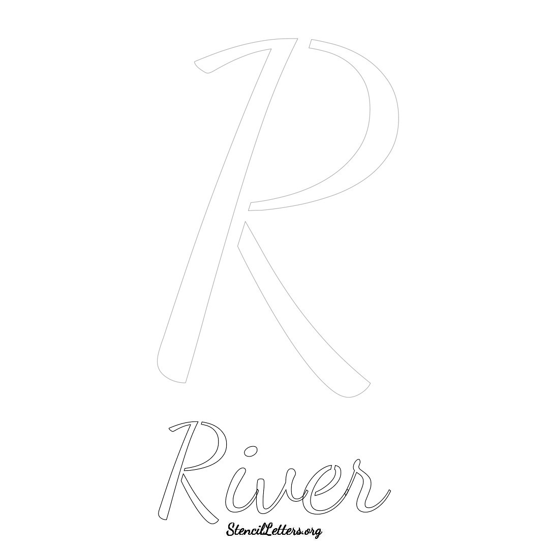 River printable name initial stencil in Cursive Script Lettering