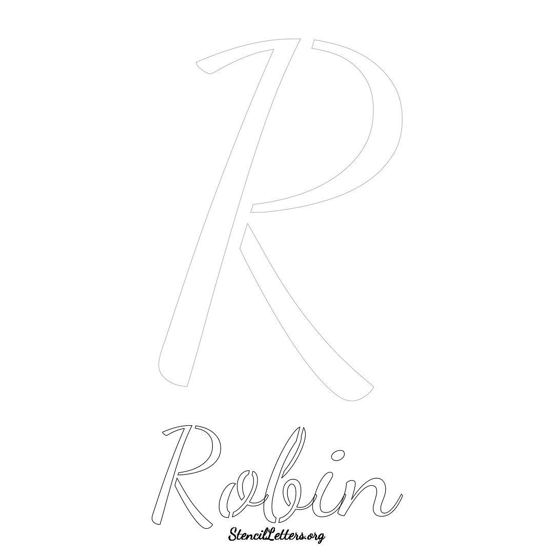Robin printable name initial stencil in Cursive Script Lettering