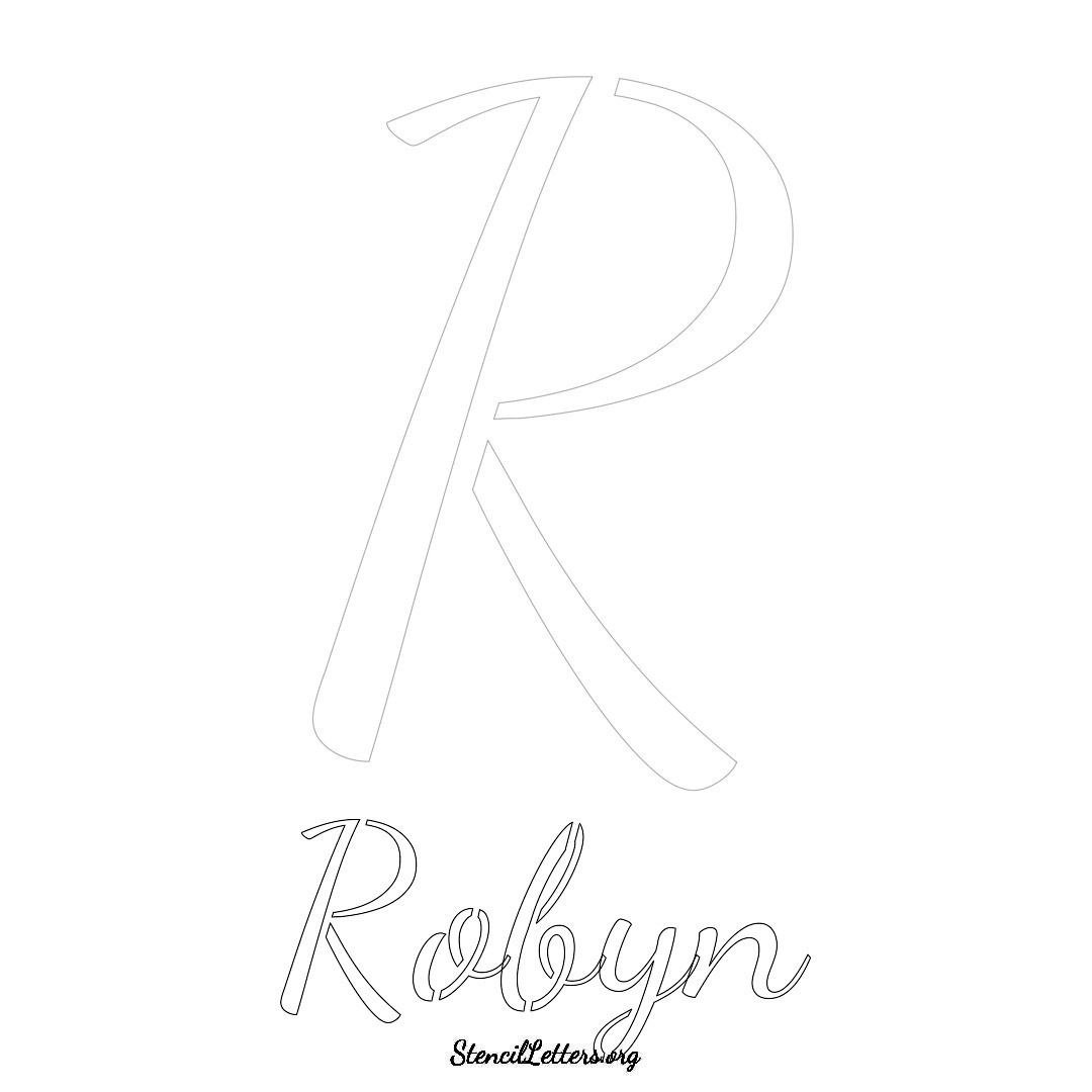 Robyn printable name initial stencil in Cursive Script Lettering