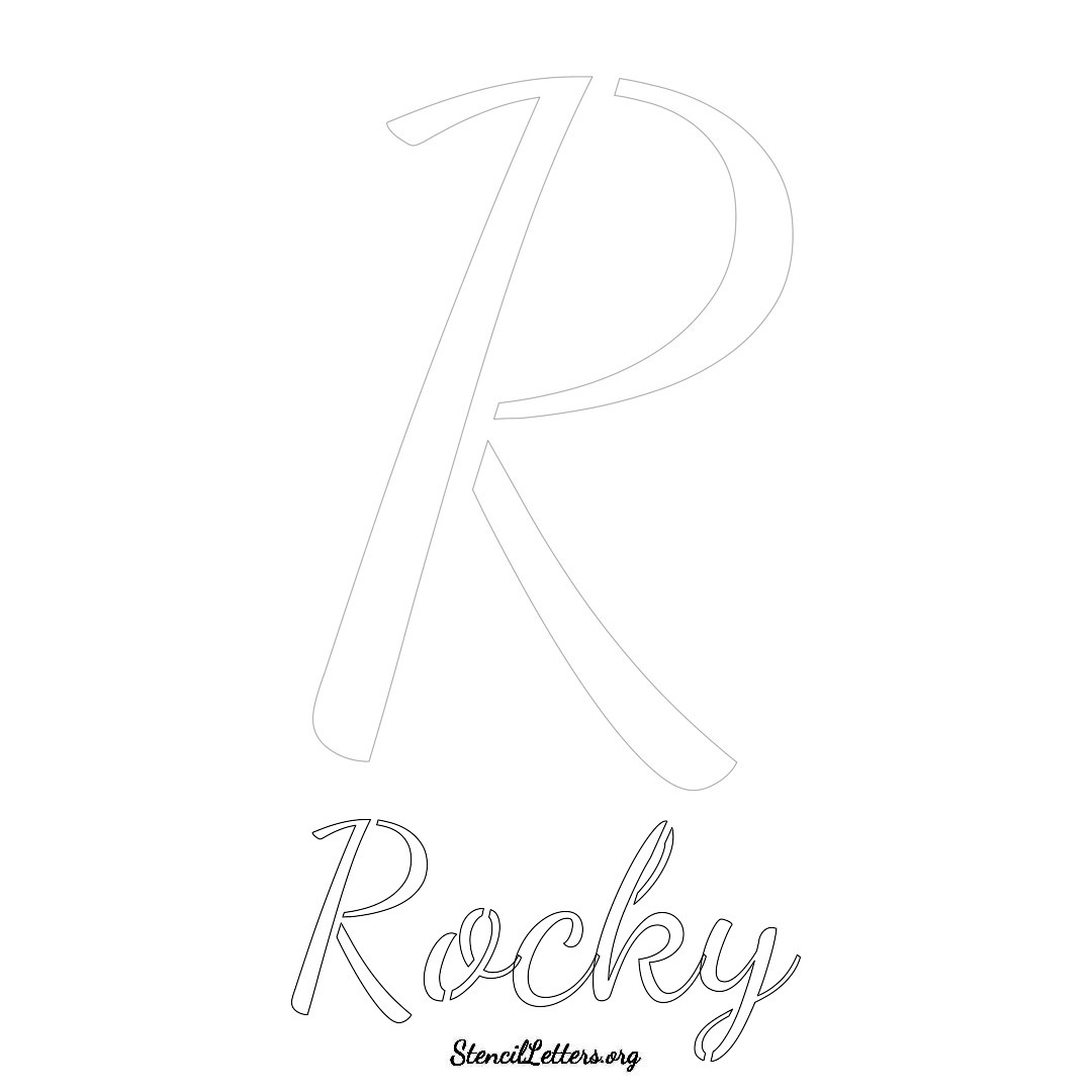 Rocky printable name initial stencil in Cursive Script Lettering