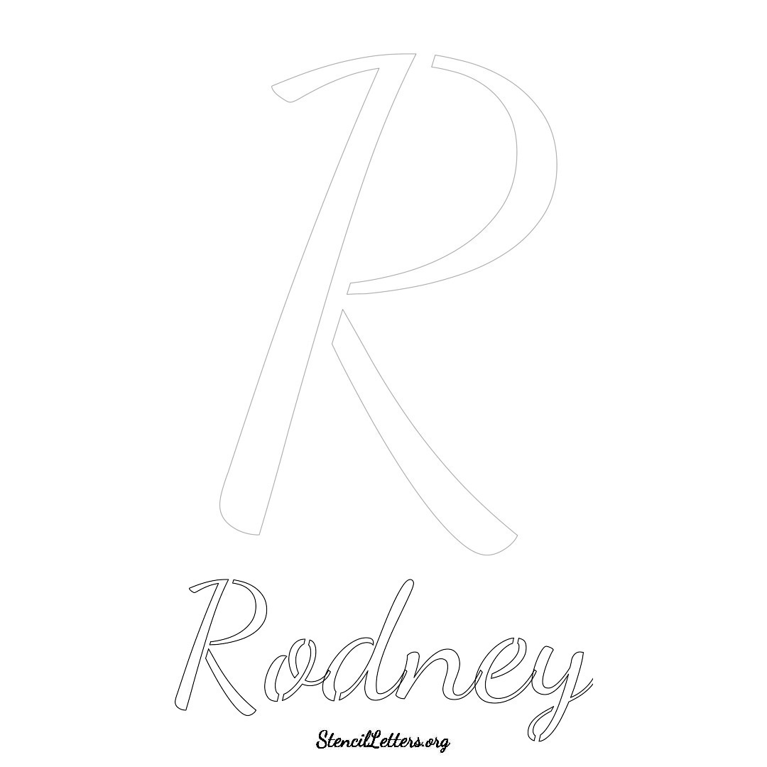 Rodney printable name initial stencil in Cursive Script Lettering