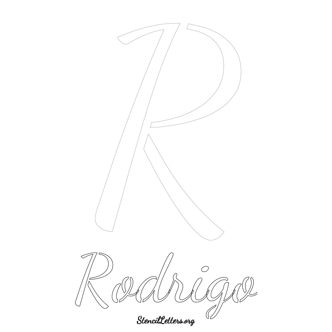 Rodrigo printable name initial stencil in Cursive Script Lettering