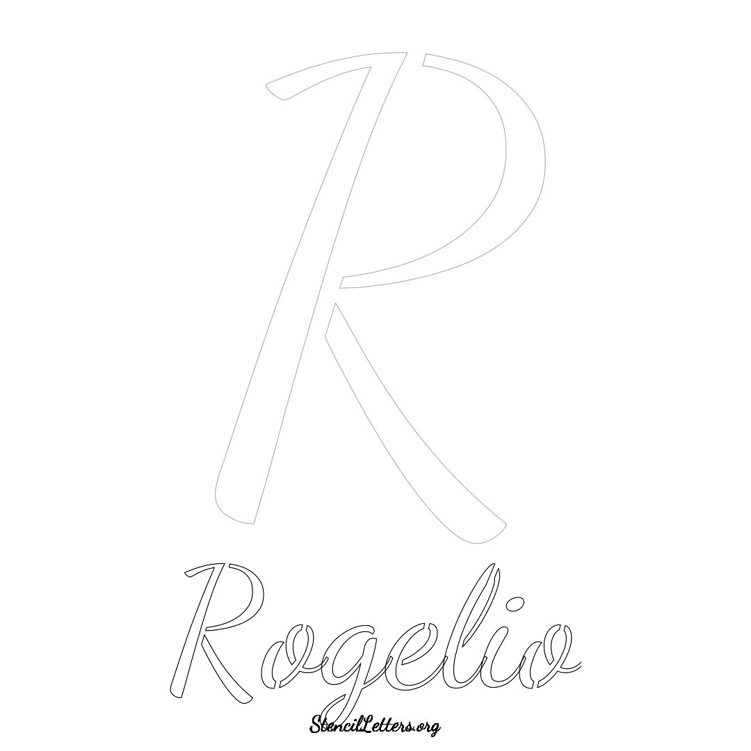 Rogelio printable name initial stencil in Cursive Script Lettering