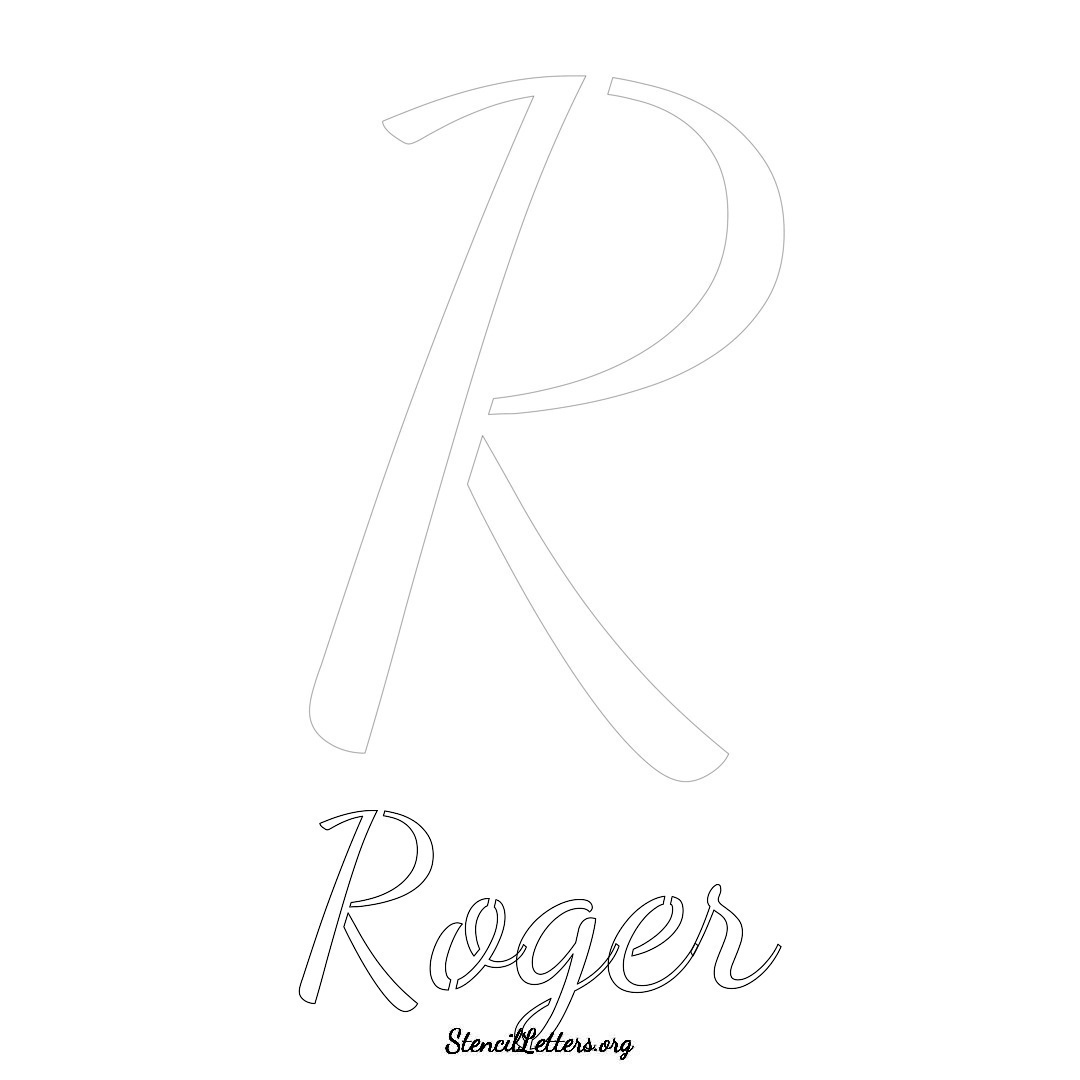 Roger printable name initial stencil in Cursive Script Lettering