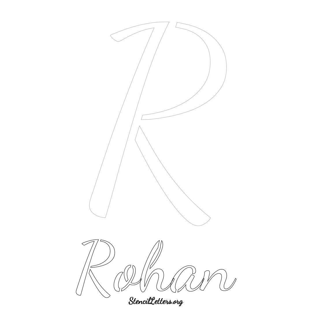 Rohan printable name initial stencil in Cursive Script Lettering