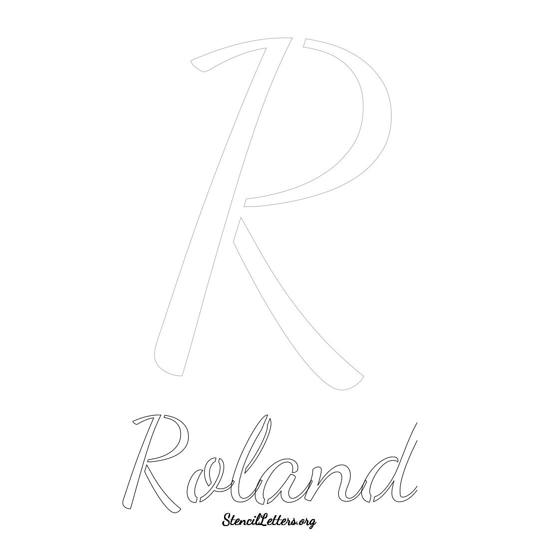 Roland printable name initial stencil in Cursive Script Lettering