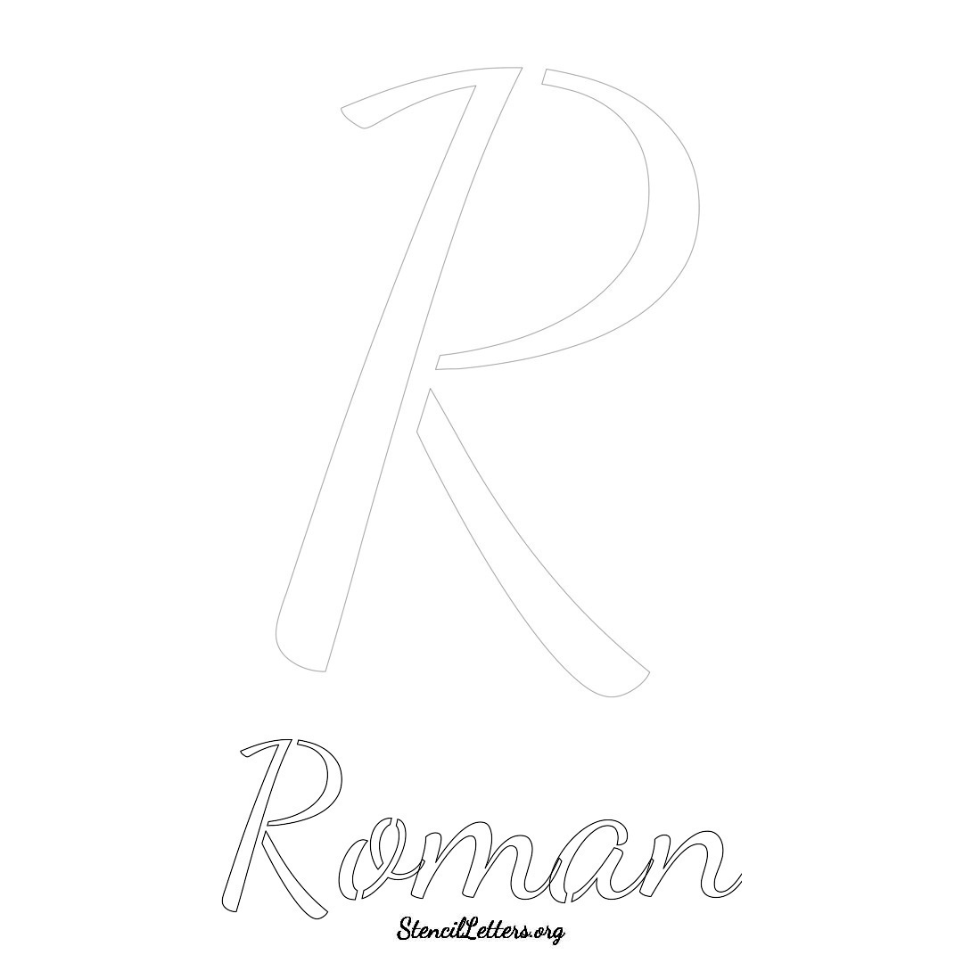 Roman printable name initial stencil in Cursive Script Lettering