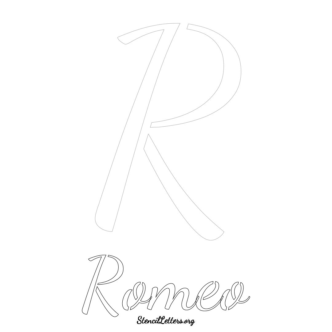 Romeo printable name initial stencil in Cursive Script Lettering