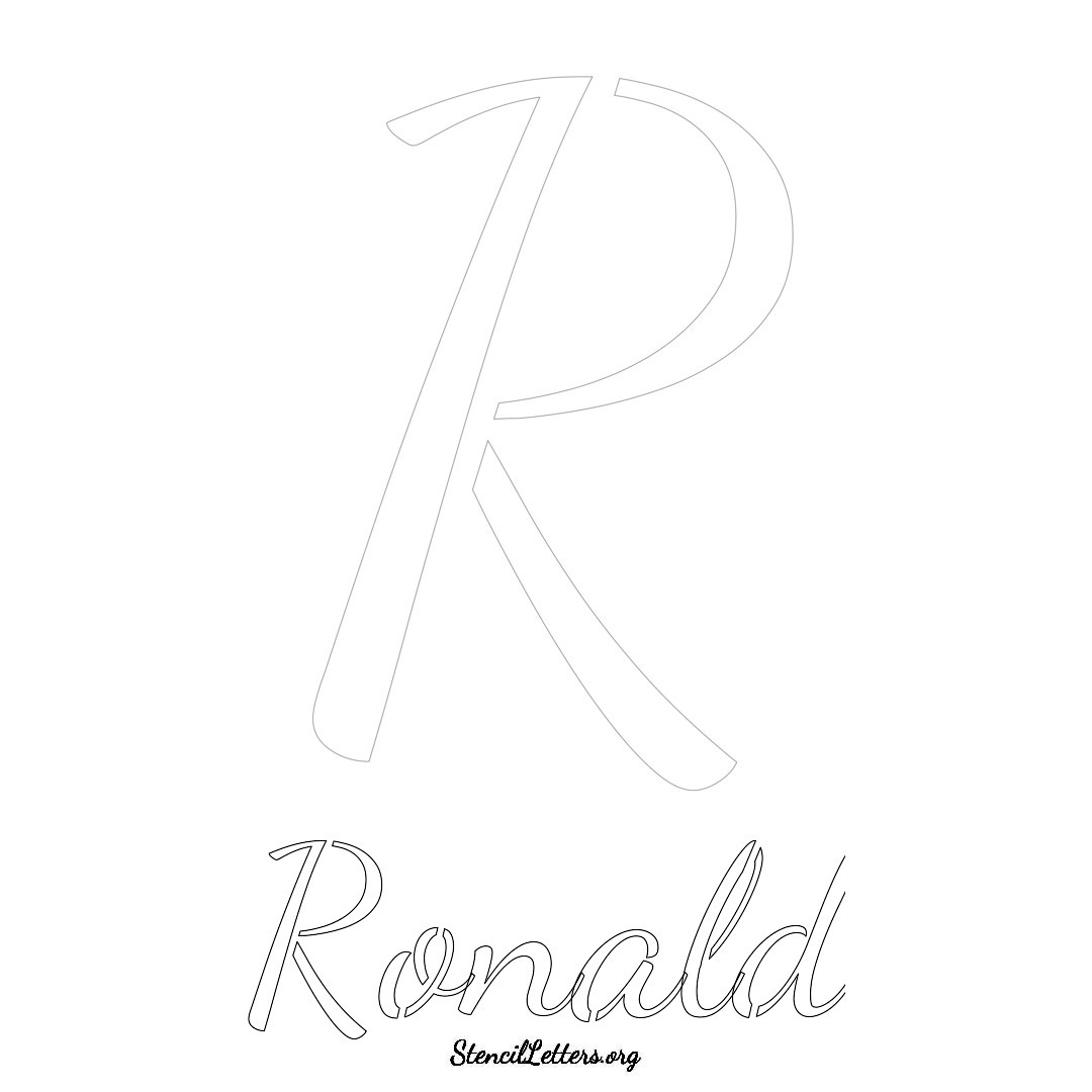 Ronald printable name initial stencil in Cursive Script Lettering