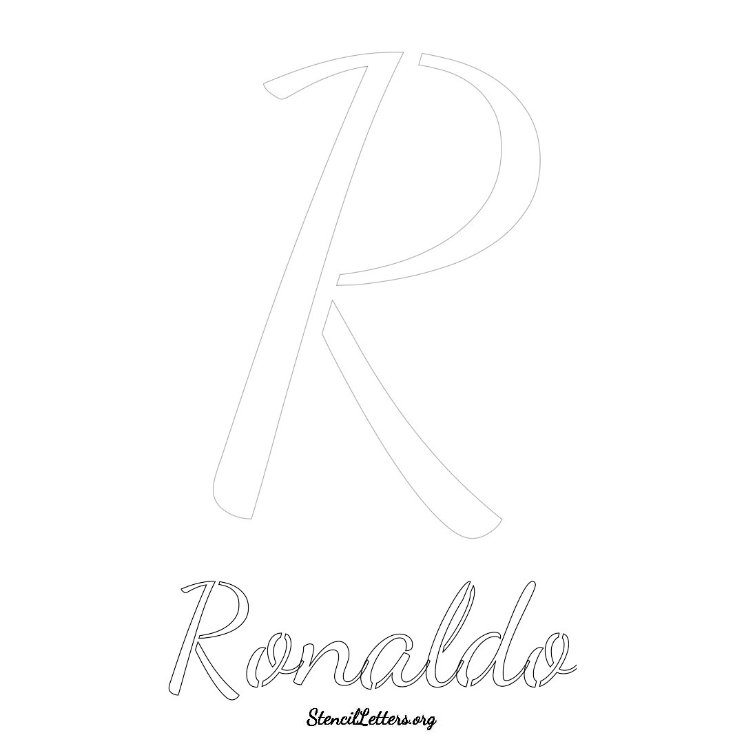 Ronaldo printable name initial stencil in Cursive Script Lettering