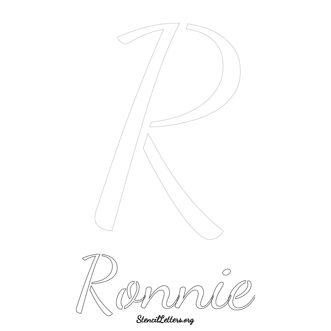 Ronnie printable name initial stencil in Cursive Script Lettering