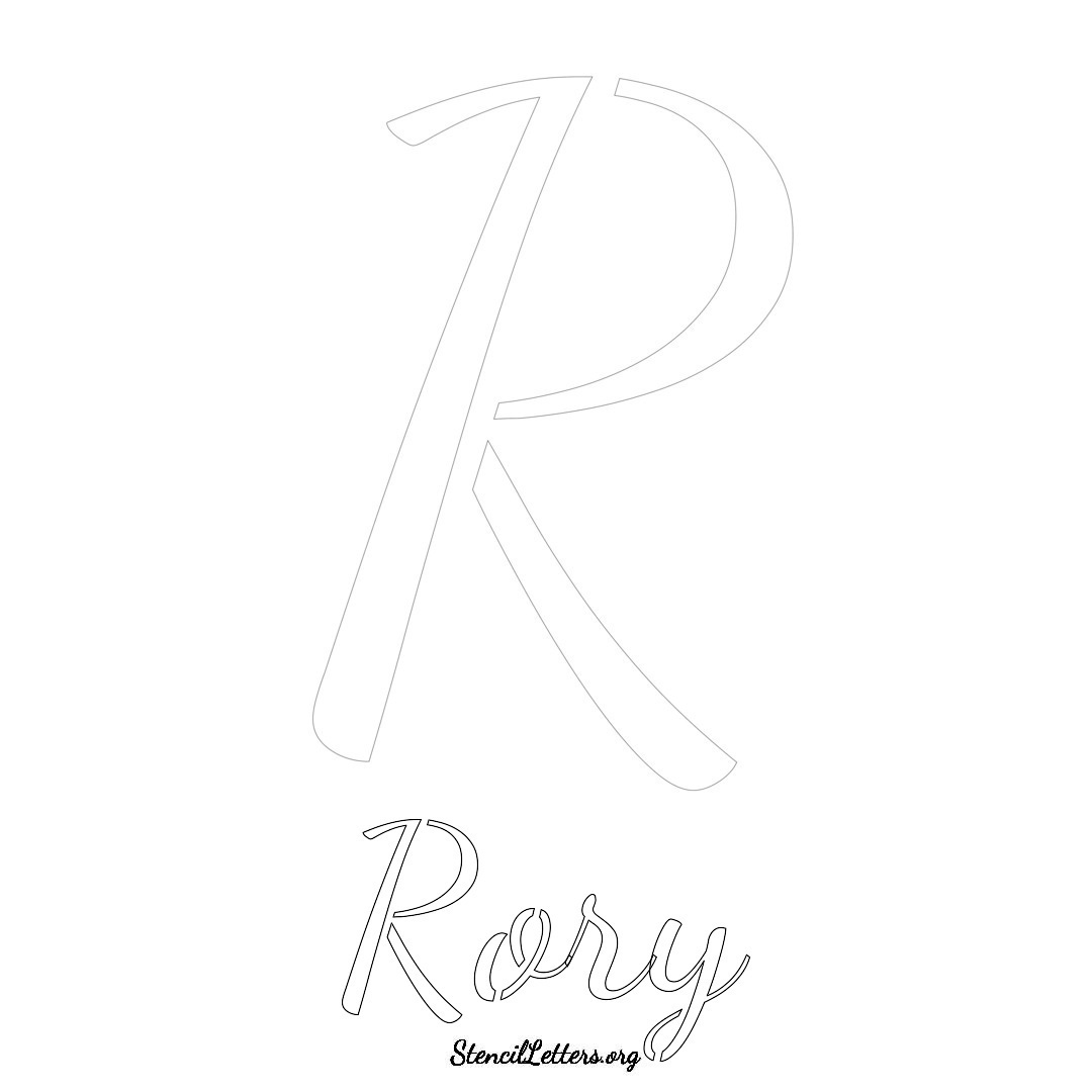 Rory printable name initial stencil in Cursive Script Lettering